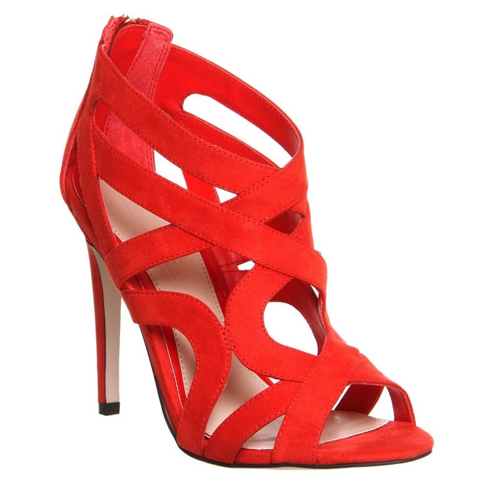 Kelly & Katie Strappy Zipper Stiletto Heels Size 8 Red Event Night Out Bold Glam